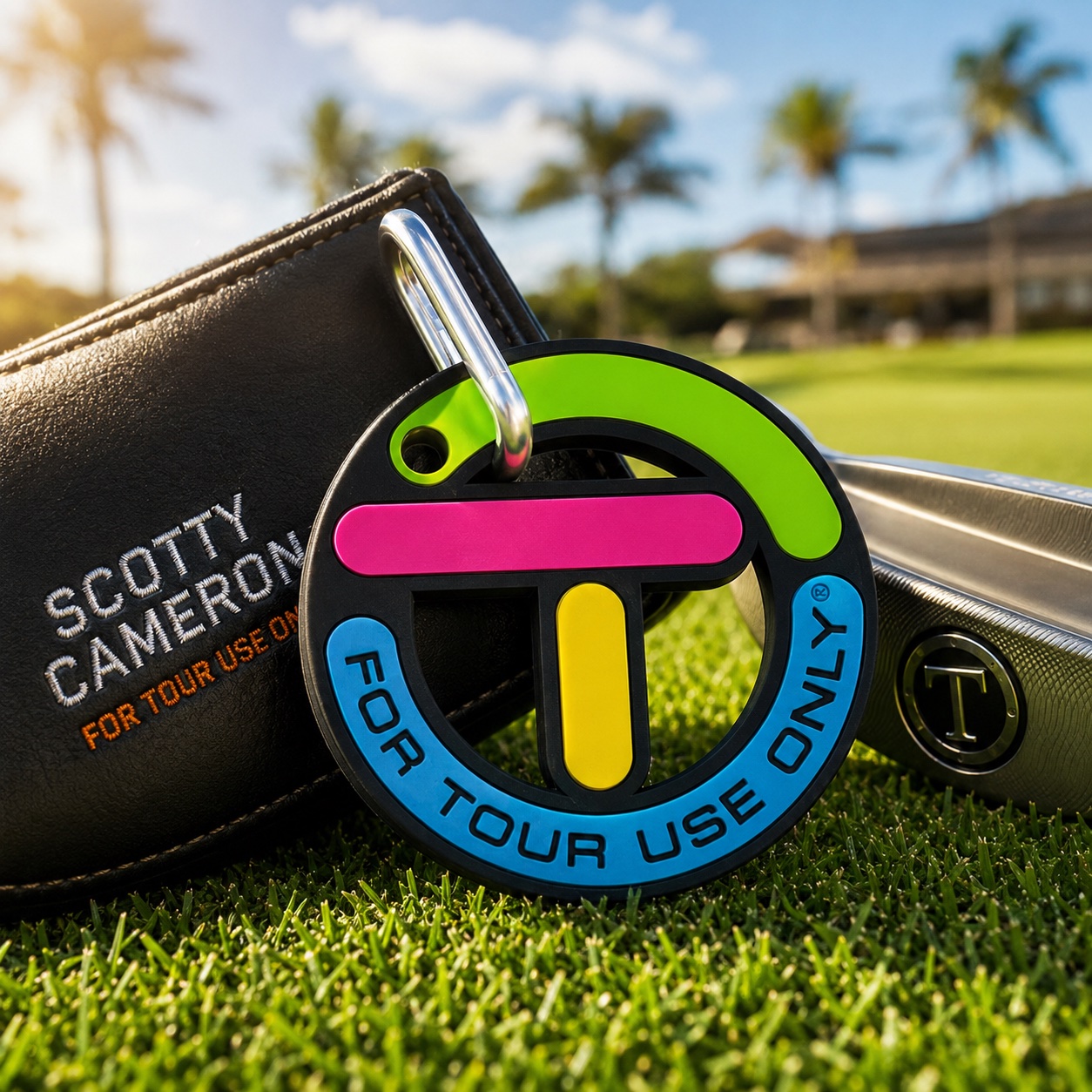 Circle T collectible tag on golf course grass
